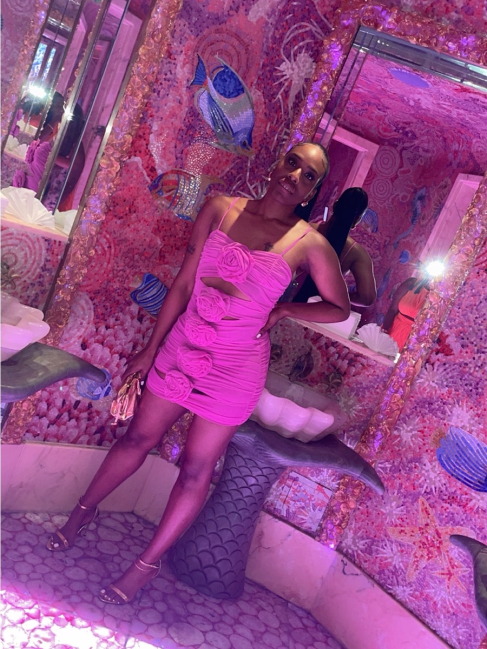 Fashion Nova Hot Pink Floral Rose-Detail Bodycon Mini Dress - Picture 8 of 8